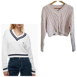 Aritzia Tna Clay Cropped Sweater pink medium cotton cable knit